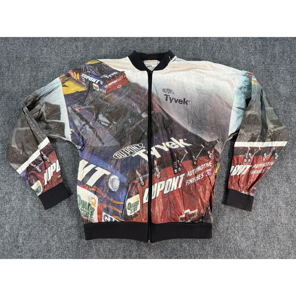 Vintage Jeff Gordon Jacket Mens Medium NASCAR‎ Allover Print DuPont Tyvek 90s